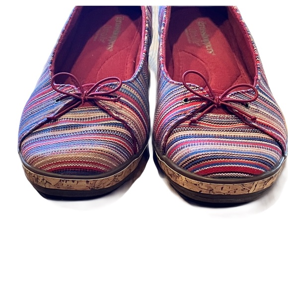 Grasshoppers Ortholite Slip-On Shoes, Sz. 9W, Multi-Color Striped, Cork Wedge - Picture 3 of 10